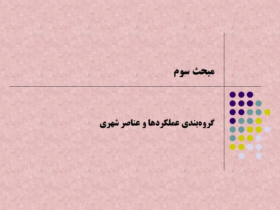 گروه‌بندی عملکردها و عناصر شهری 