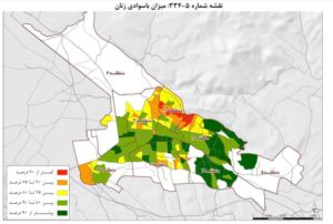 نقشه میزان باسوادی زنان تبریز 1395
