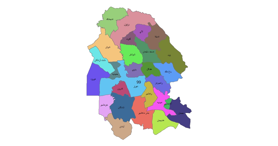 شیپ فایل شهرستان های استان خوزستان