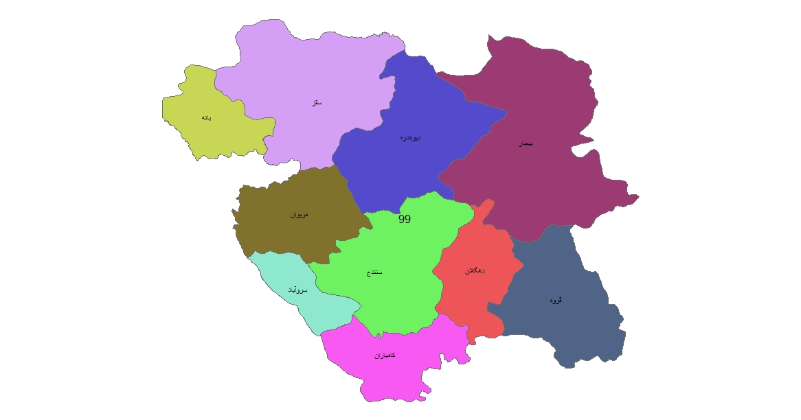 شیپ فایل شهرستان های استان کردستان