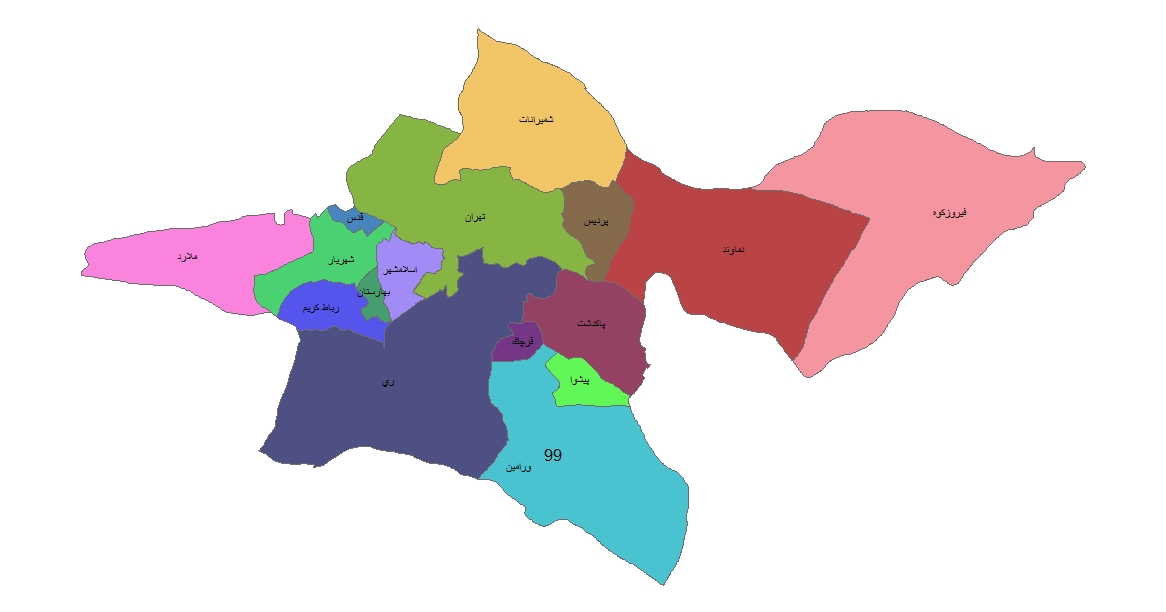 شیپ فایل ها و نقشه های تقسیمات سیاسی استان تهران