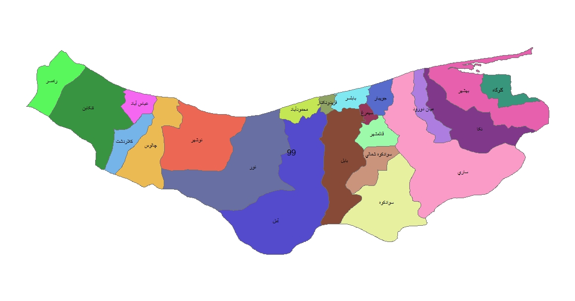 شیپ فایل ها و نقشه های تقسیمات سیاسی استان مازندران