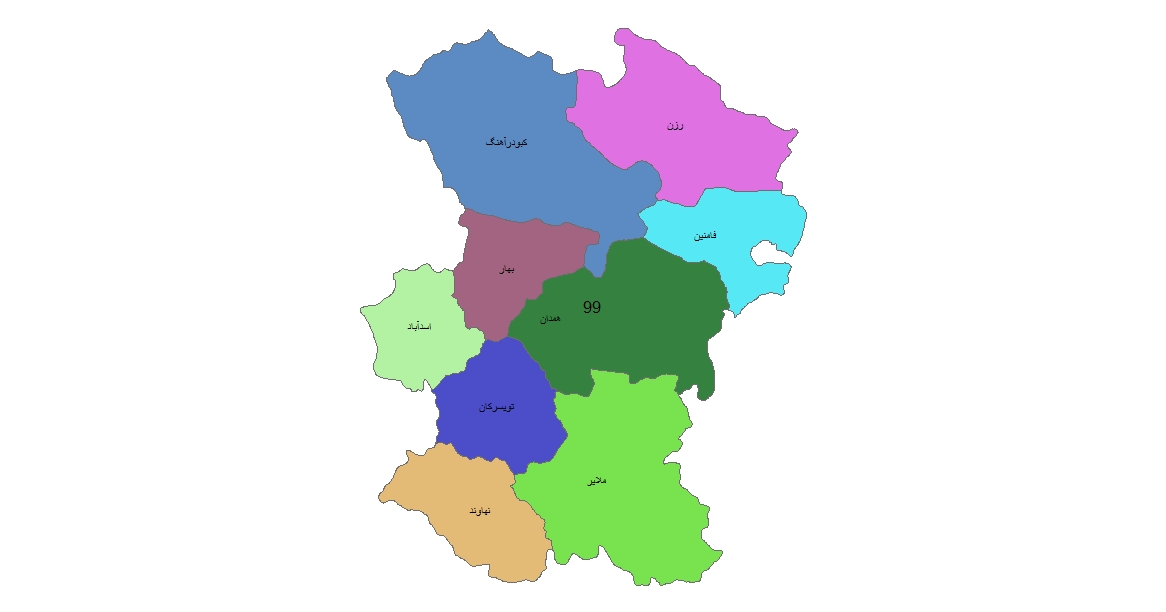 شیپ فایل ها و نقشه های تقسیمات سیاسی استان همدان