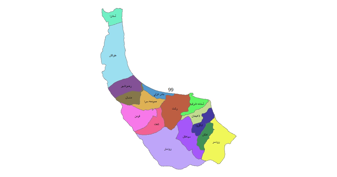 شیپ فایل ها و نقشه های تقسیمات سیاسی استان گیلان