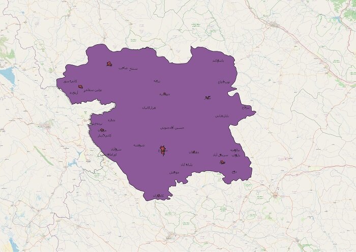 دانلود نقشه شیپ فایل محدوده شهرهای کردستان 1401