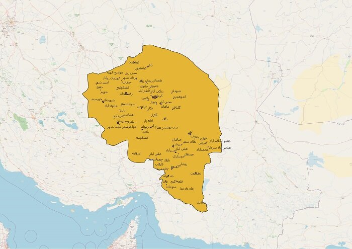 دانلود نقشه شیپ فایل محدوده شهرهای کرمان 1401