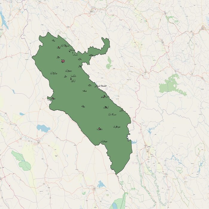دانلود نقشه شیپ فایل محدوده شهرهای ایلام 1401
