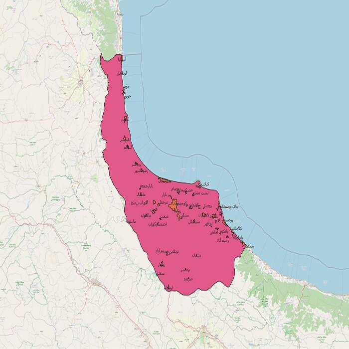 دانلود نقشه شیپ فایل محدوده شهرهای گیلان 1401