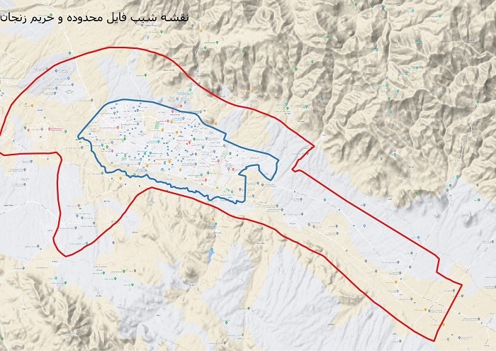 دانلود نقشه شیپ فایل محدوده و حریم شهر زنجان