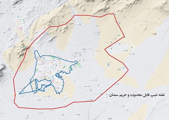 دانلود نقشه شیپ فایل محدوده و حریم شهر سمنان