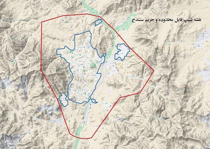 دانلود نقشه شیپ فایل محدوده و حریم شهر سنندج