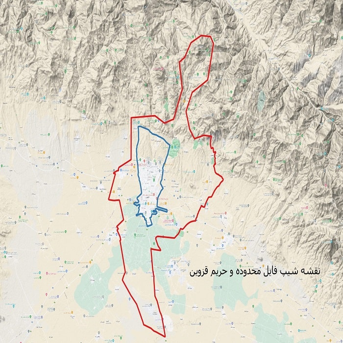 دانلود نقشه شیپ فایل محدوده و حریم شهر قزوین