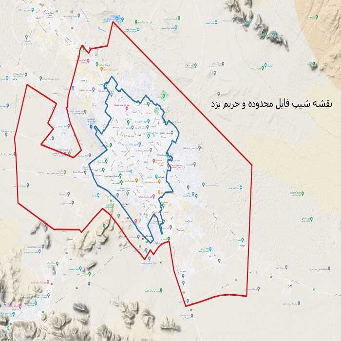 دانلود نقشه شیپ فایل محدوده و حریم شهر یزد