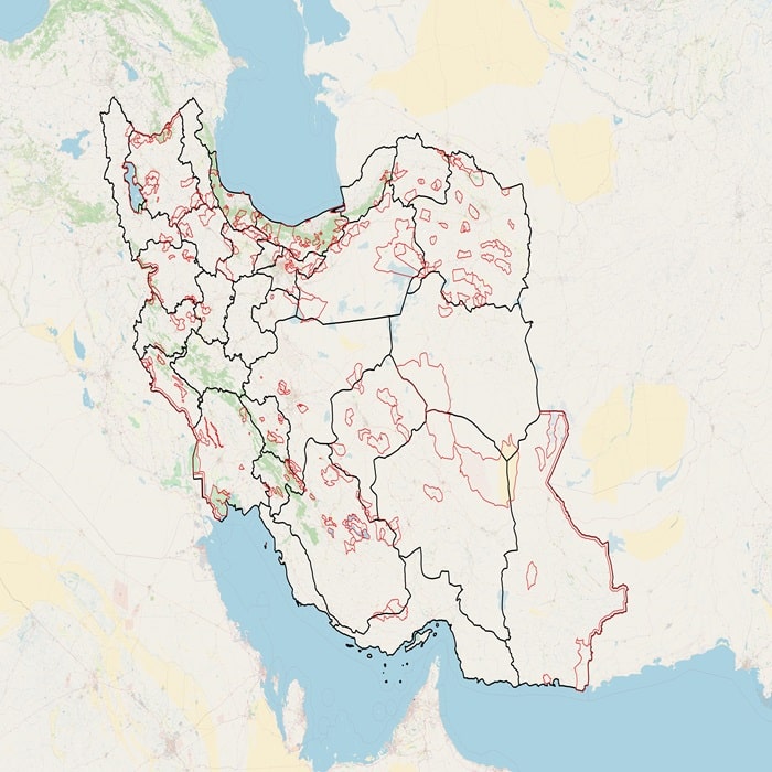 دانلود نقشه شیپ فایل مناطق چهارگانه زیست محیطی ایران